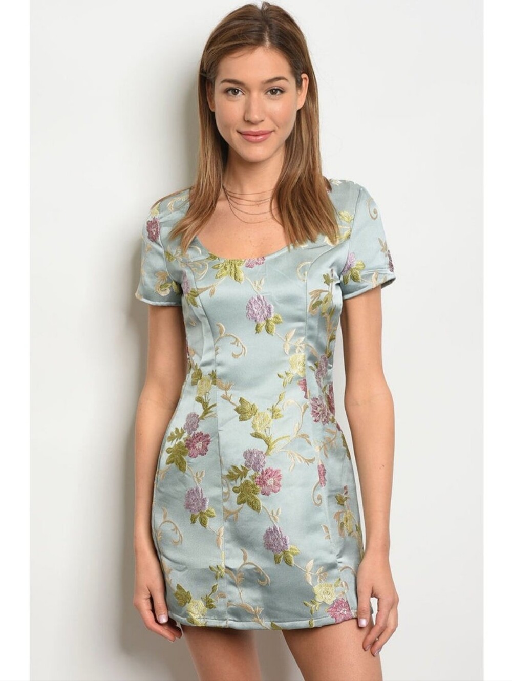 Honey Punch Blue Floral Embroidered Brocade Mini Dress ** Size Large